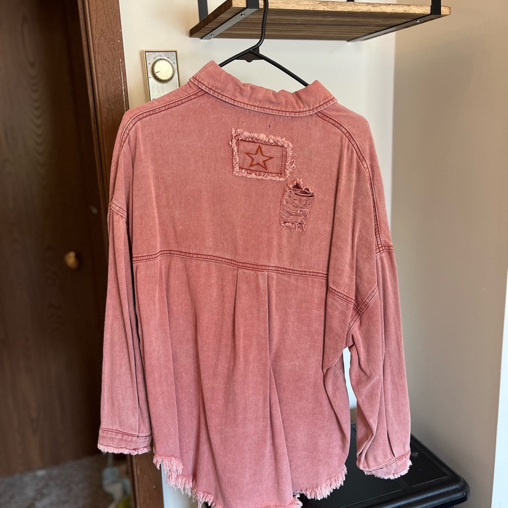 Pink Red Ripped Button Jacket - Picture 6 of 9